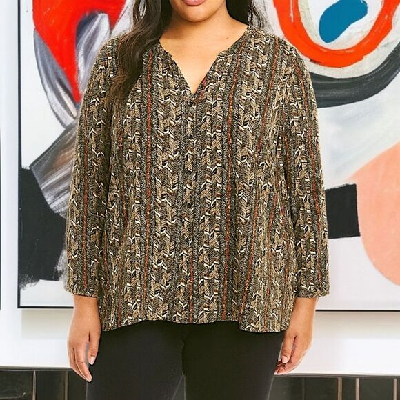 Catherines Top Plus Size 3X Button Up Bohemian Boho Chic Tribal Ethnic Flowy - Picture 16 of 16